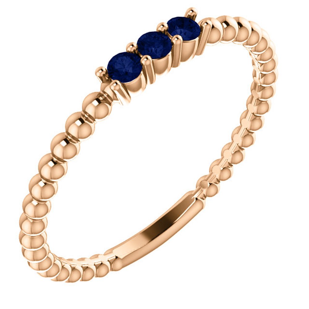 Created Blue Sapphire Beaded Ring, 14k Rose Gold
