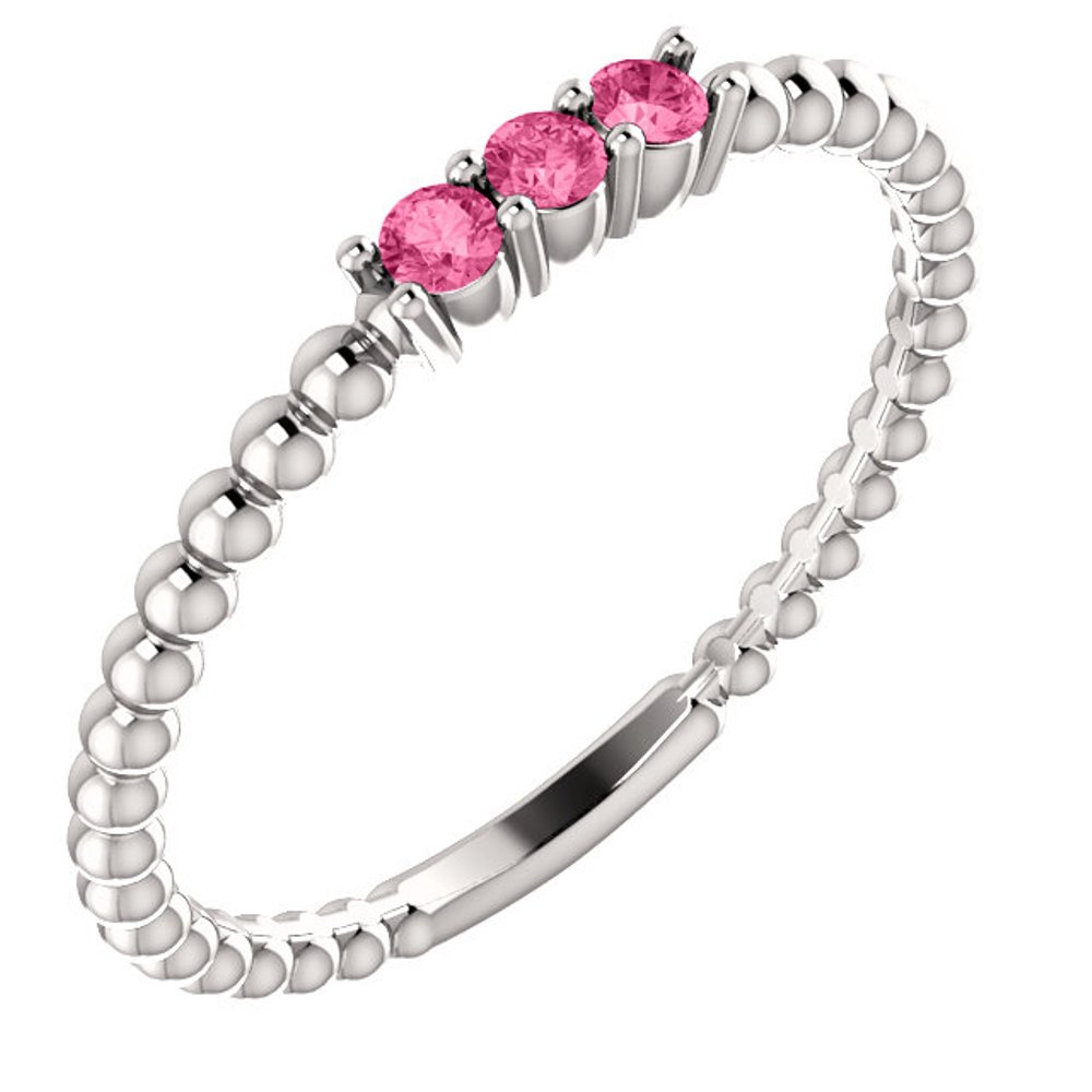 Pink Tourmaline Beaded Ring, Rhodium-Plated 14k White Gold
