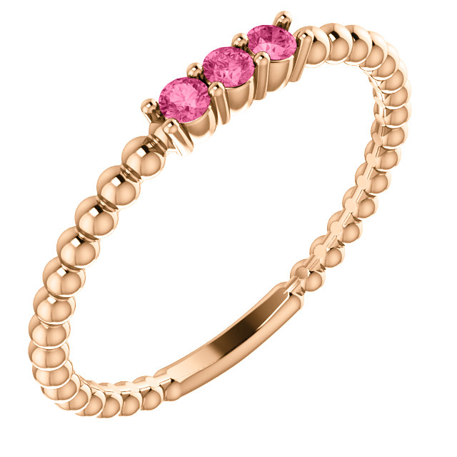 Pink Tourmaline Beaded Ring, 14k Rose Gold
