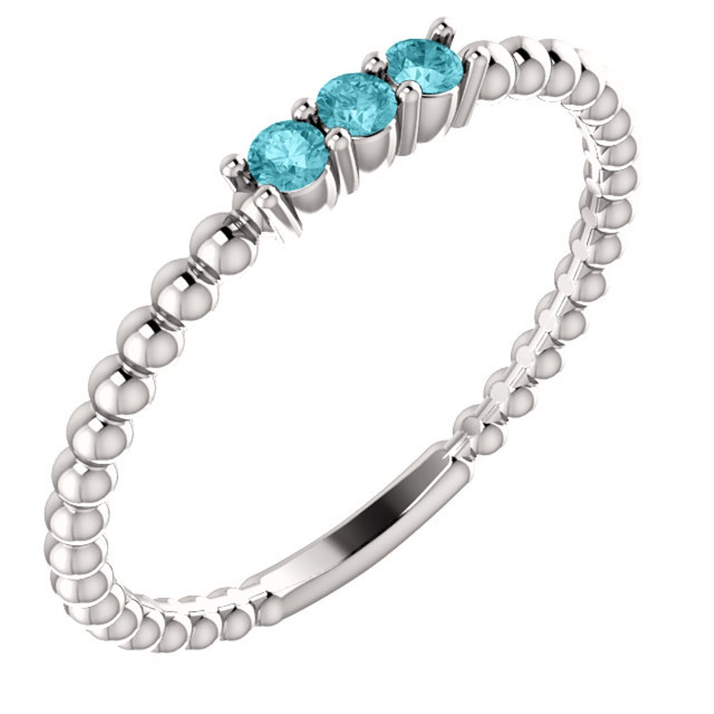 Blue Zircon Beaded Ring, Rhodium-Plated 14k White Gold
