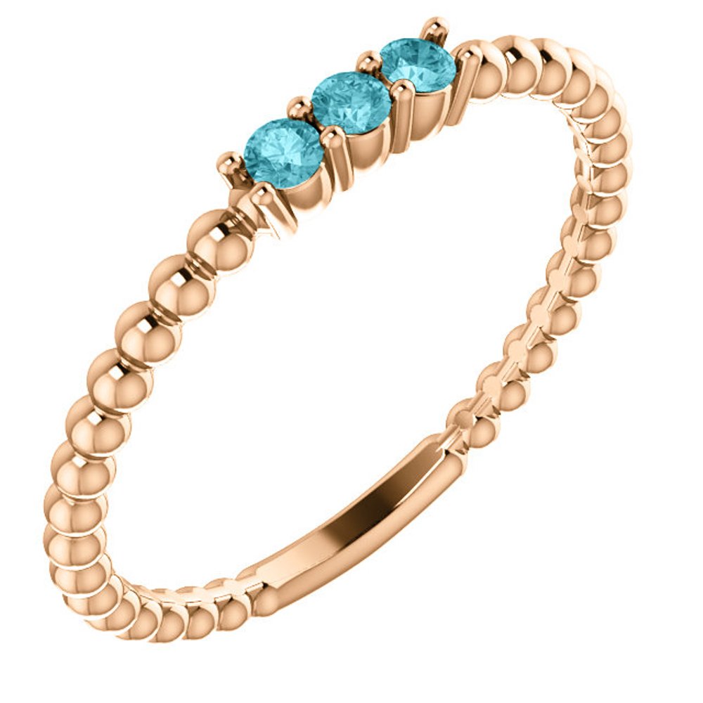 Blue Zircon Beaded Ring, 14k Rose Gold
