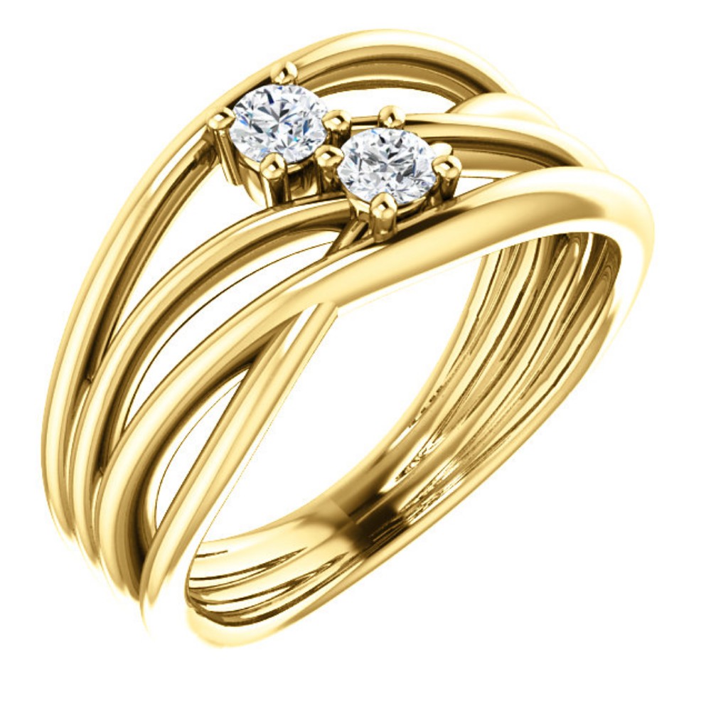 Diamond Two-Stone Bypass Ring, 14k Yellow Gold
