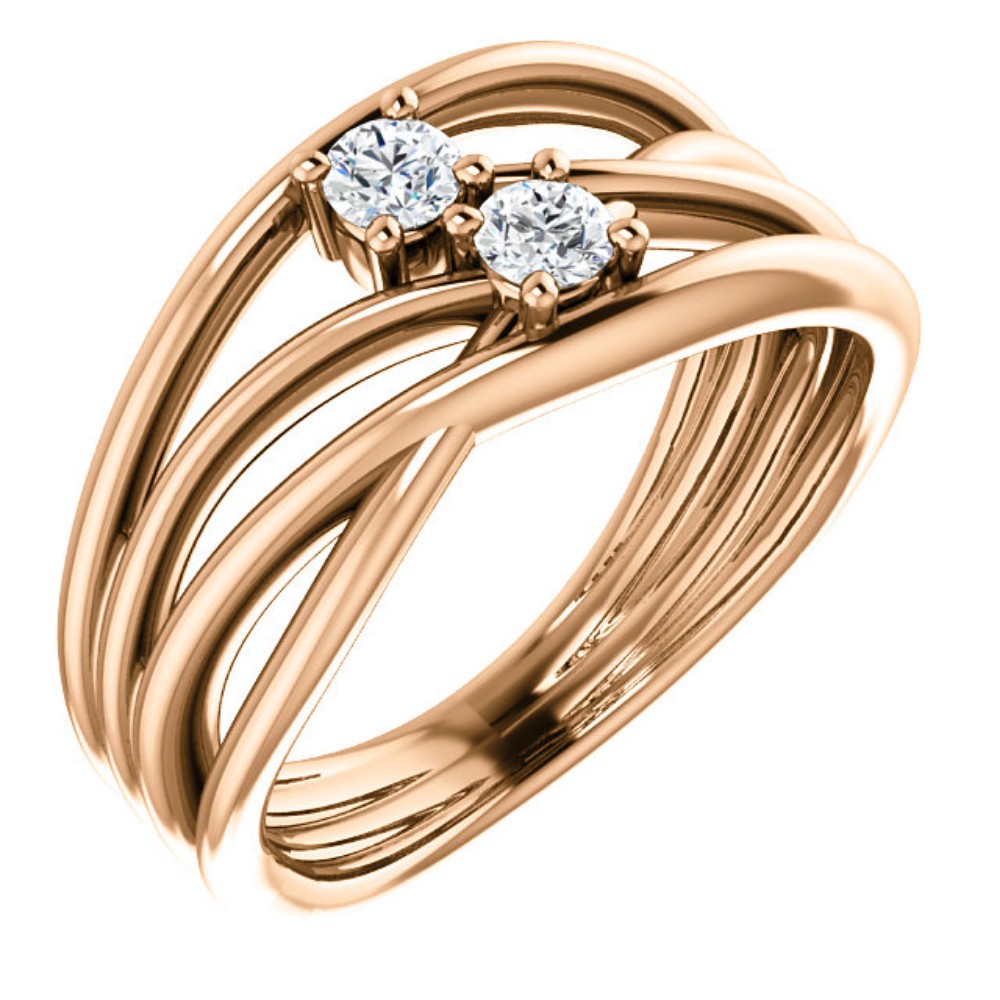 Diamond Two-Stone Bypass Ring, 14k Rose Gold