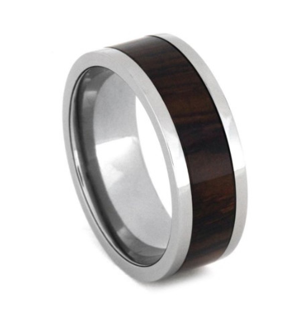 Cocobolo Wood Inlay 10mm Comfort Fit Interchangeable Titanium Ring.