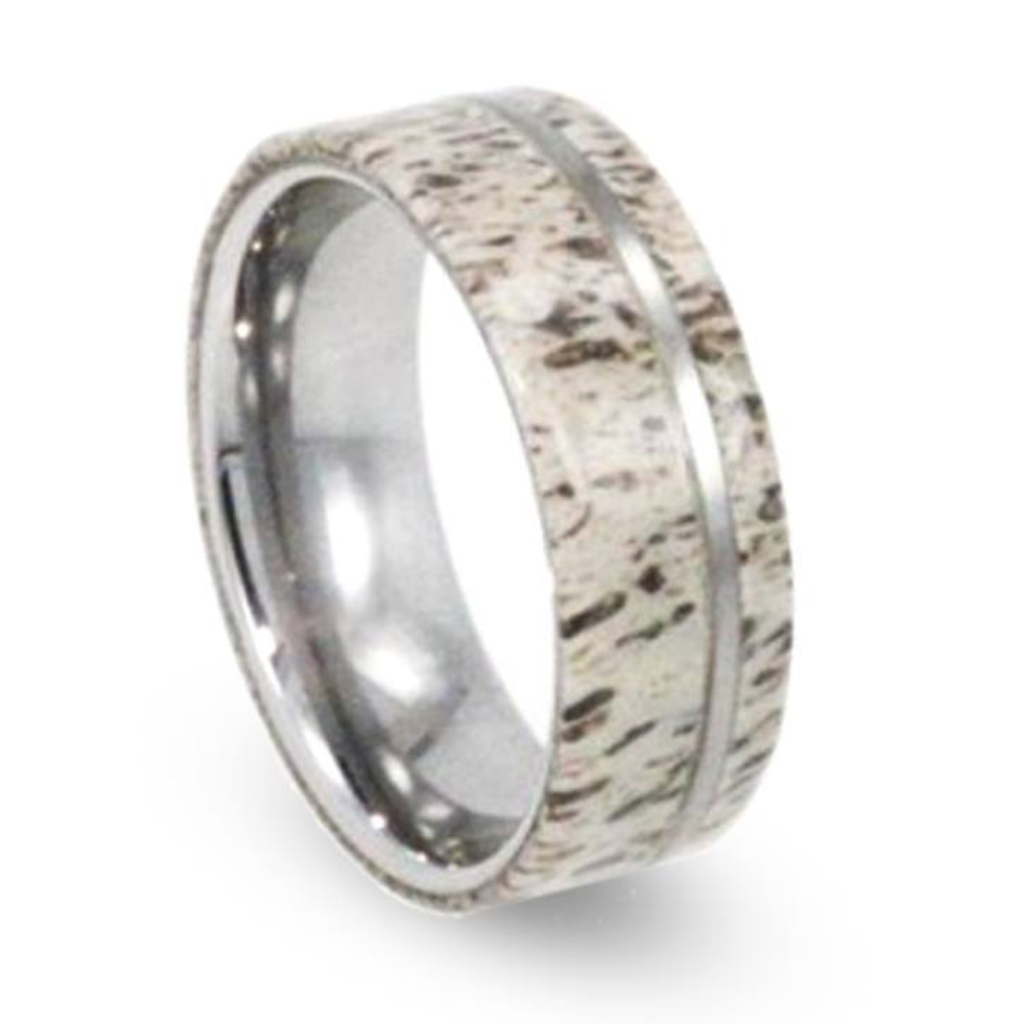 Tungsten Wedding Band With Deer Antler Overlay