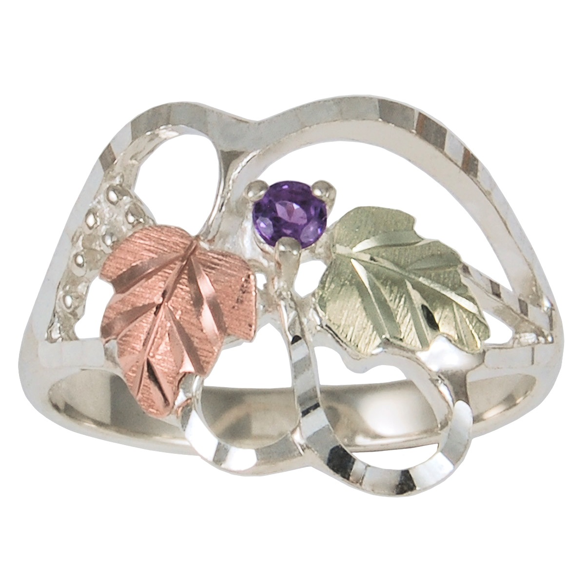 Amethyst Diamond-Cut Family Birthstone Ring, Sterling Silver 