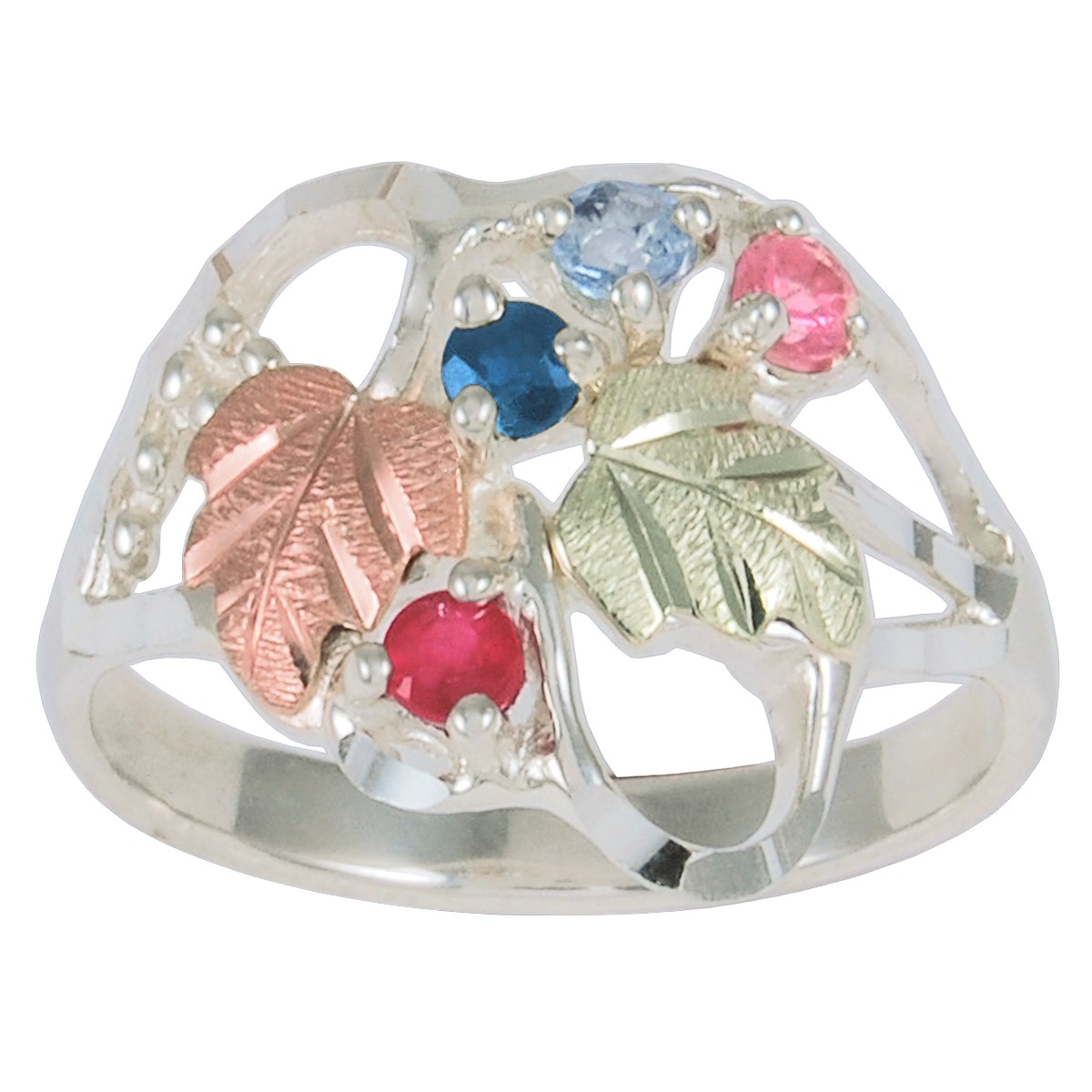 4-Stone Diamond-Cut Family Birthstone Ring, Sterling Silver