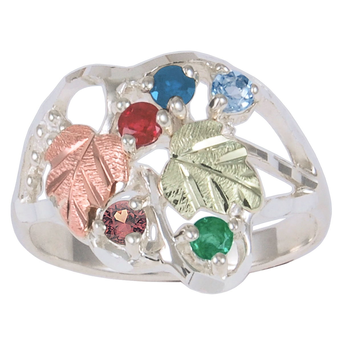 5-Stone Diamond-Cut Family Birthstone Ring, Sterling Silver 