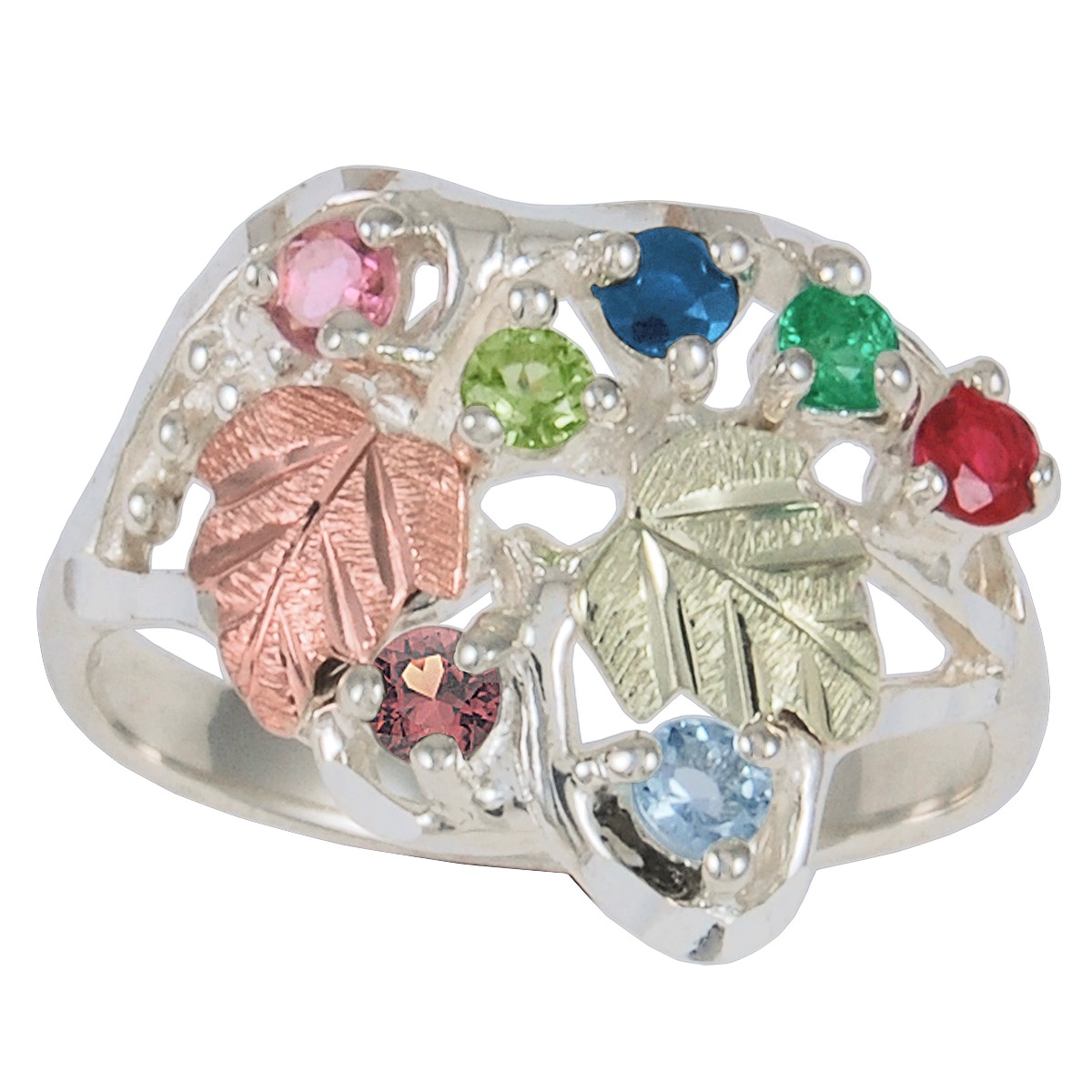 7-Stone Diamond-Cut Family Birthstone Ring, Sterling Silver