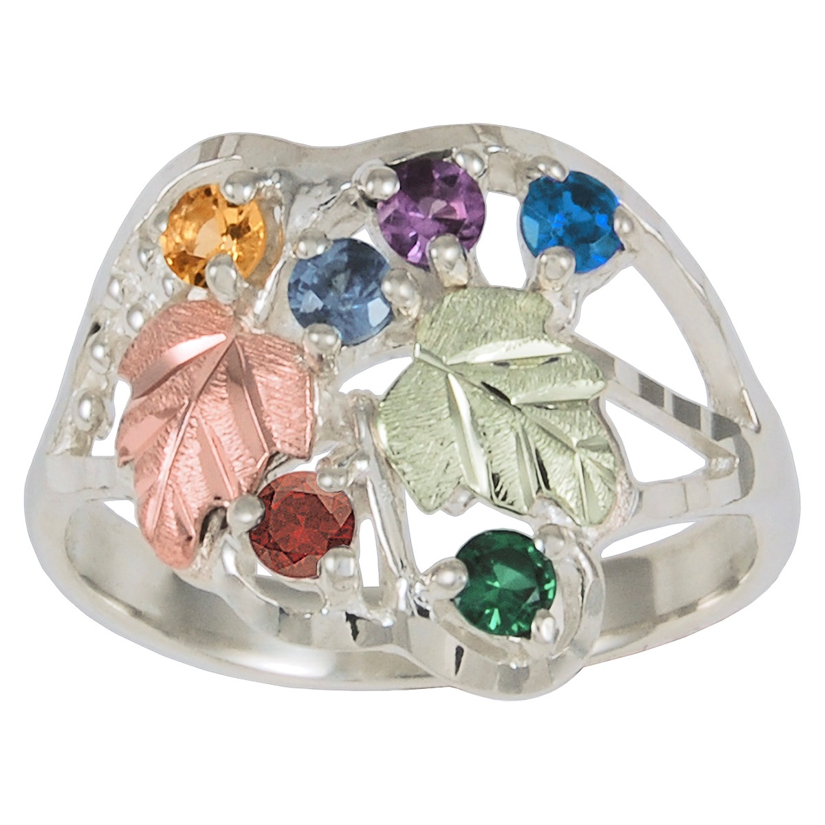 6-Stone Diamond-Cut Family Birthstone Ring, Sterling Silver