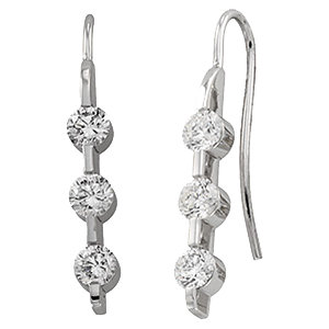 14K White 1 3/8 CTW Diamond 3 Stone Earrings.