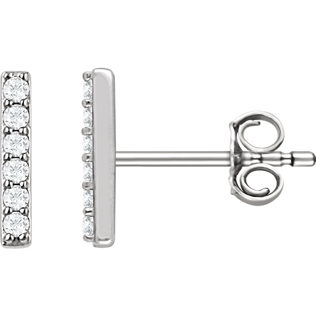 14K White 1/10 CTW Diamond Vertical Bar Earrings.