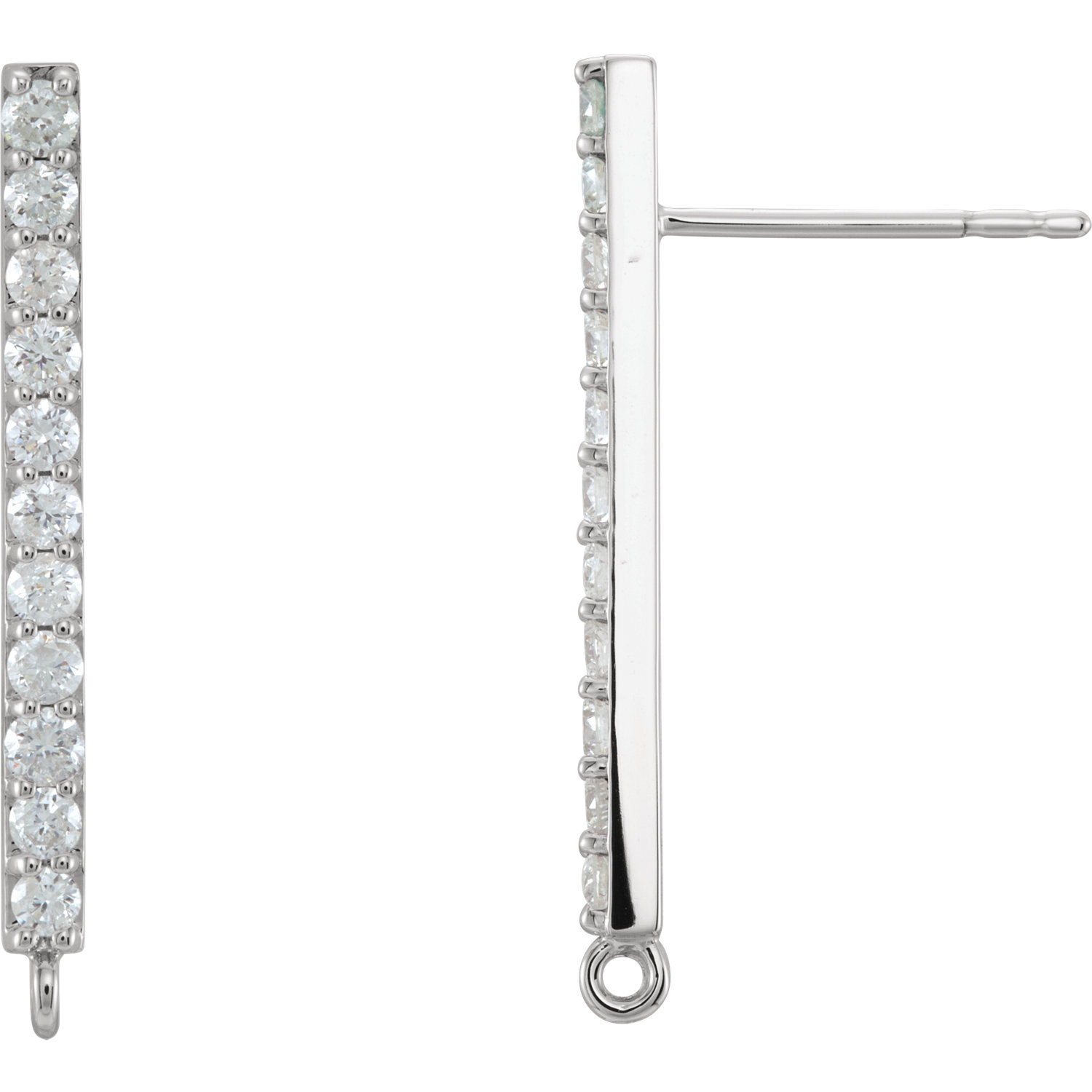 14K White 1/2 CTW Diamond Accented Bar Earrings with Jump Rings.