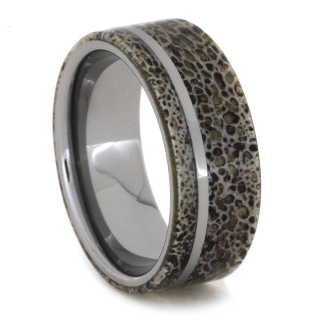 Deer Antler Ring And Tungsten Wedding Band, Antler Jewelry