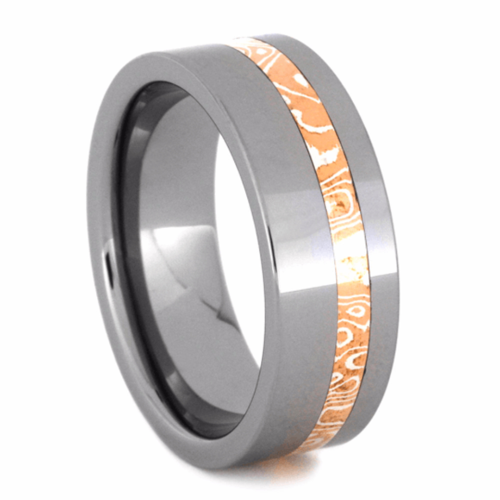 Copper Silver Mokume 8mm Tungsten Comfort-Fit Wedding Band