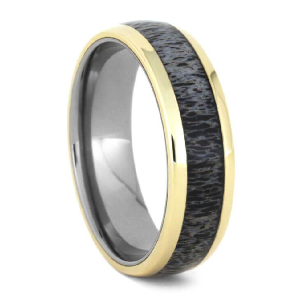 Deer Antler, 14k Yellow Gold 7mm Titanium Comfort-Fit Wedding Band