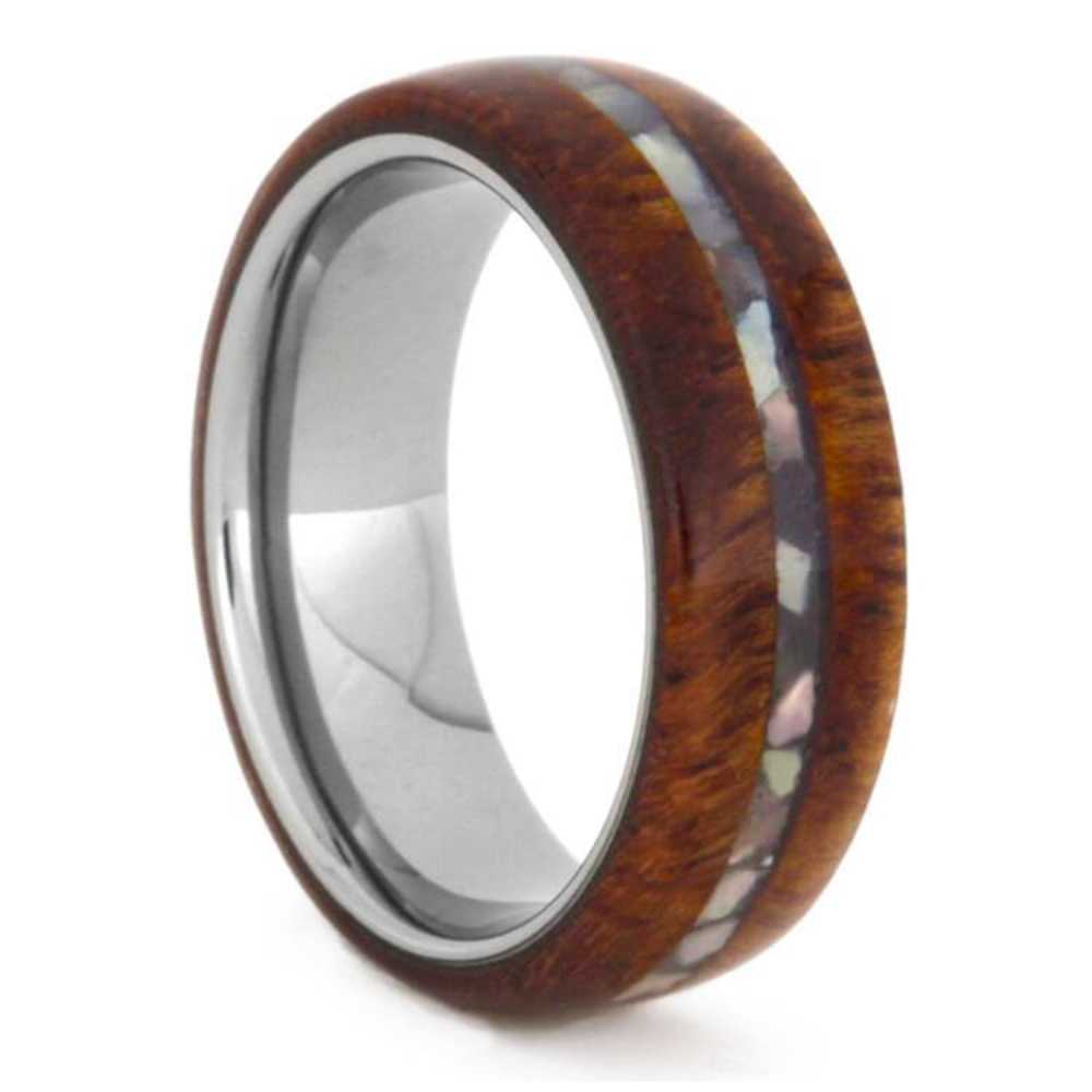 Afzelia Wood, Mother of Pearl  6.5mm Titanium Comfort-Fit Wedding Band 