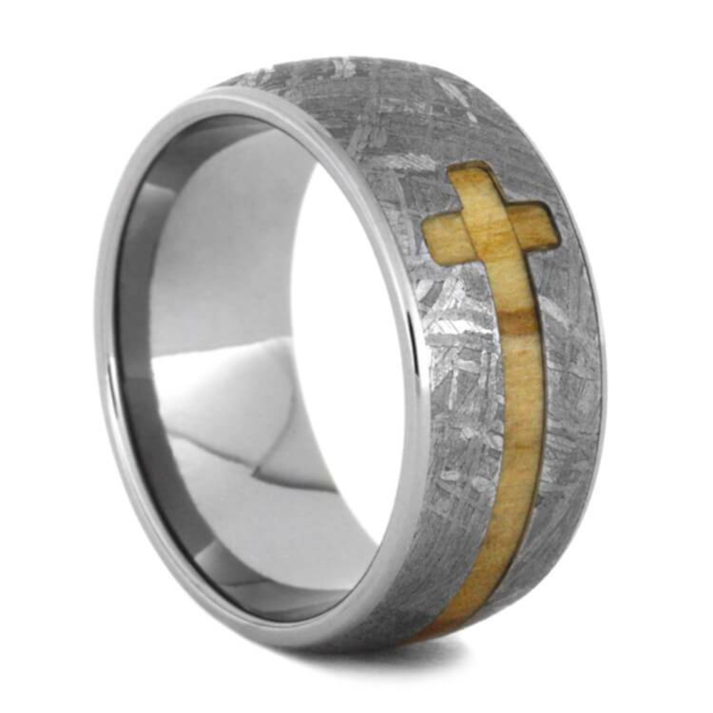 Jerusalem Olive Wood, Gibeon Meteorite 9mm Titanium Comfort-Fit Ring 