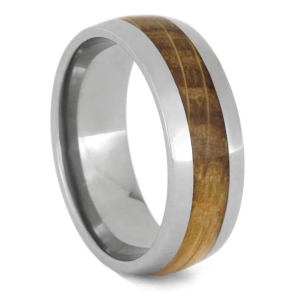 Whiskey Barrel Oak Wood 8mm Titanium Comfort-Fit Wedding Band