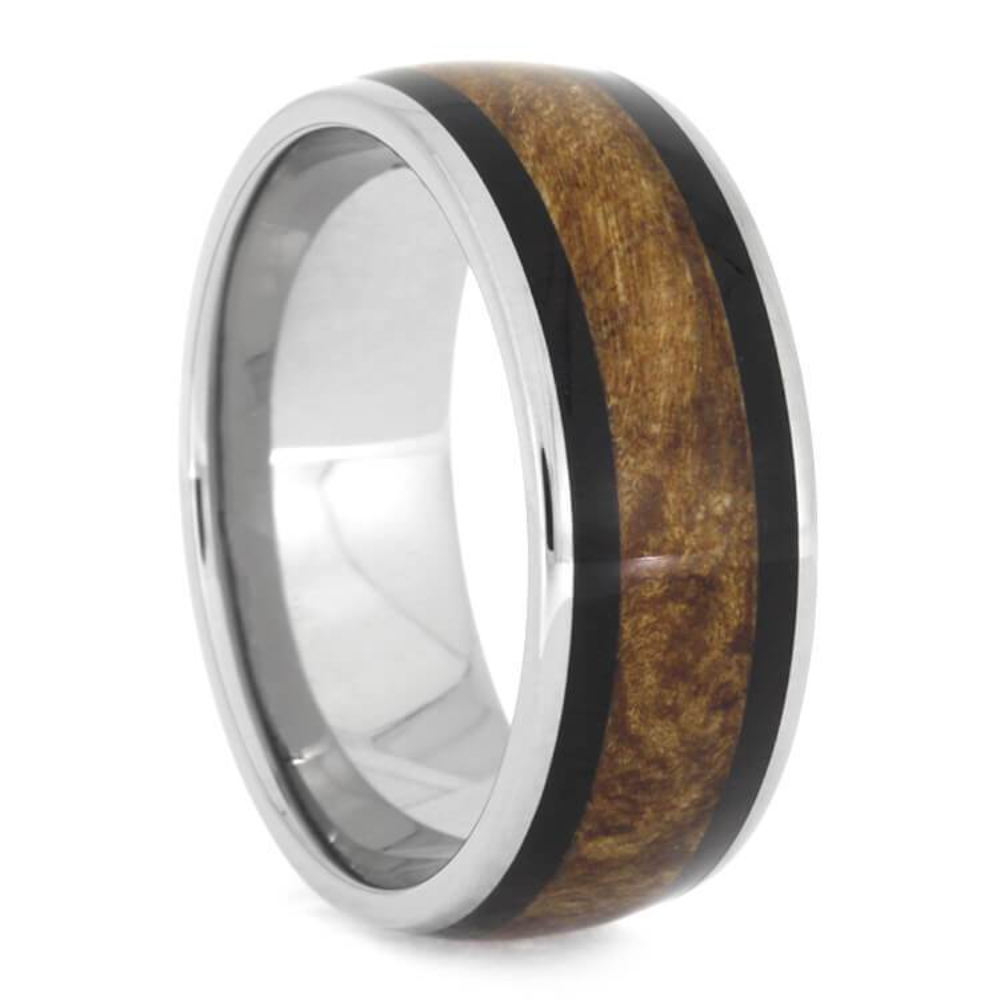 Maple Burl Wood, African Blackwood 10mm Titanium Comfort-Fit Wedding Band 