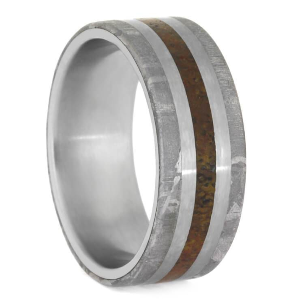 Gibeon Meteorite, Dinosaur Bone 9mm Matte Titanium Comfort-Fit Wedding Band 