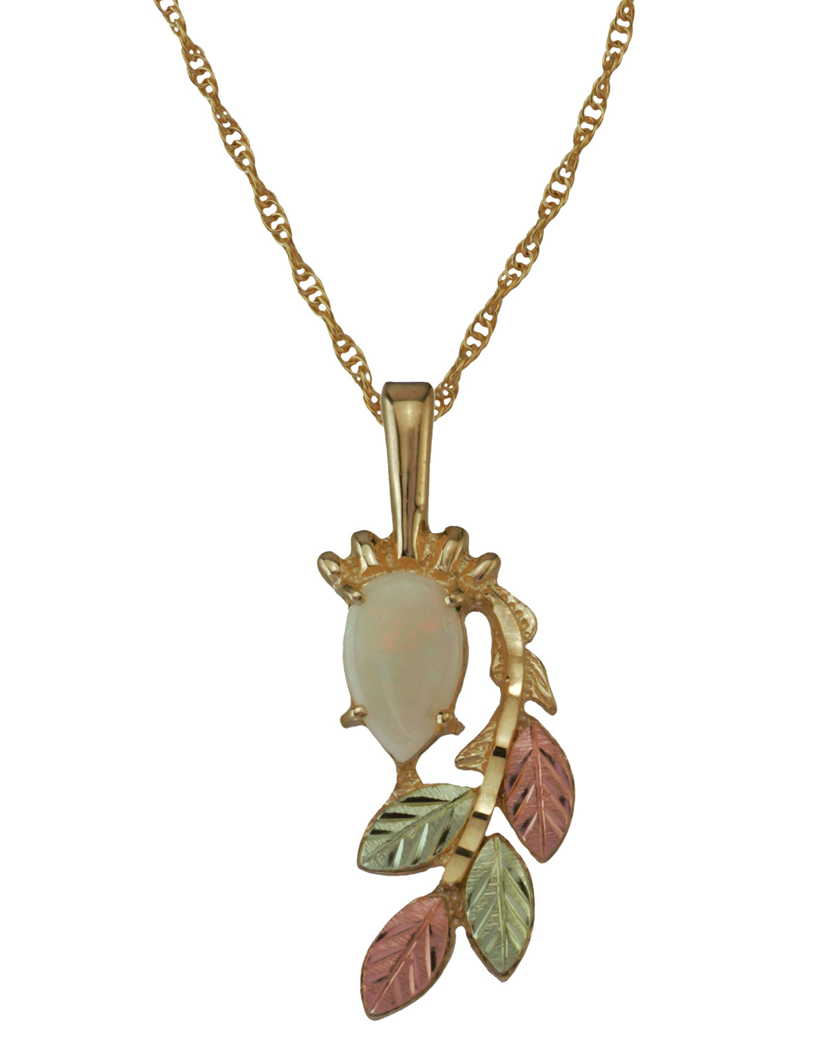 Pear Opal Pendant Necklace, 10k Yellow Gold