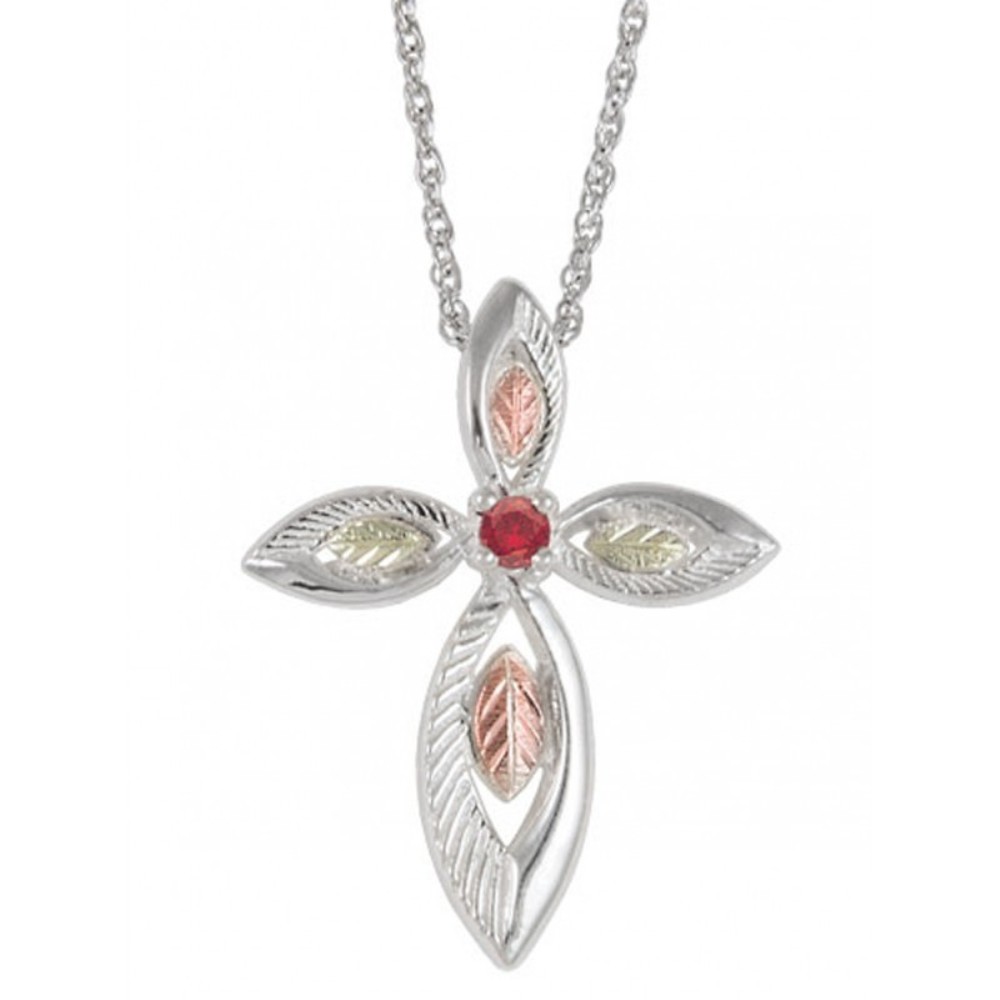 Cross Pendant Necklace with Lab Created Ruby