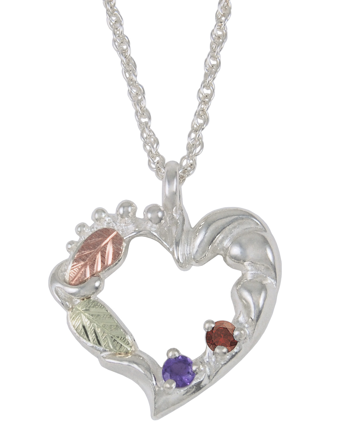 Amethyst, Smoky Quartz Heart Pendant Necklace, Sterling Silver