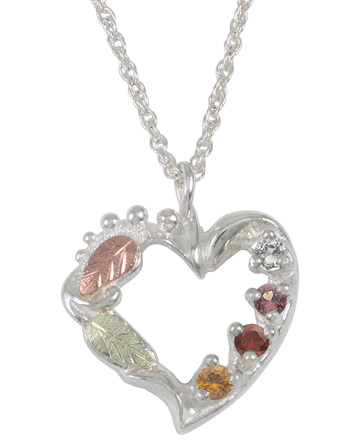 Citrine, Smoky Quartz, Garnet, White Topaz Heart Pendant Necklace, Sterling Silver
