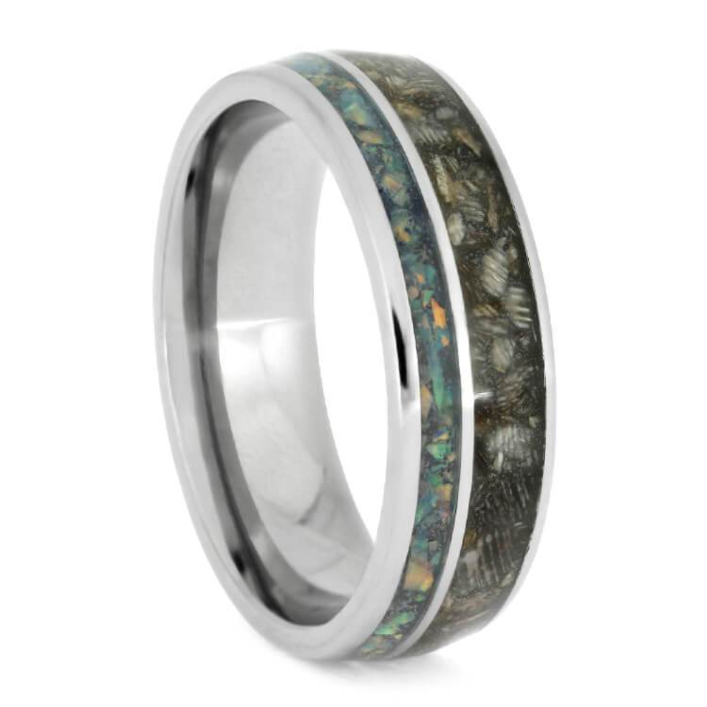  Synthetic Opal, Horse Hoof 6mm Titanium Comfort-Fit Band