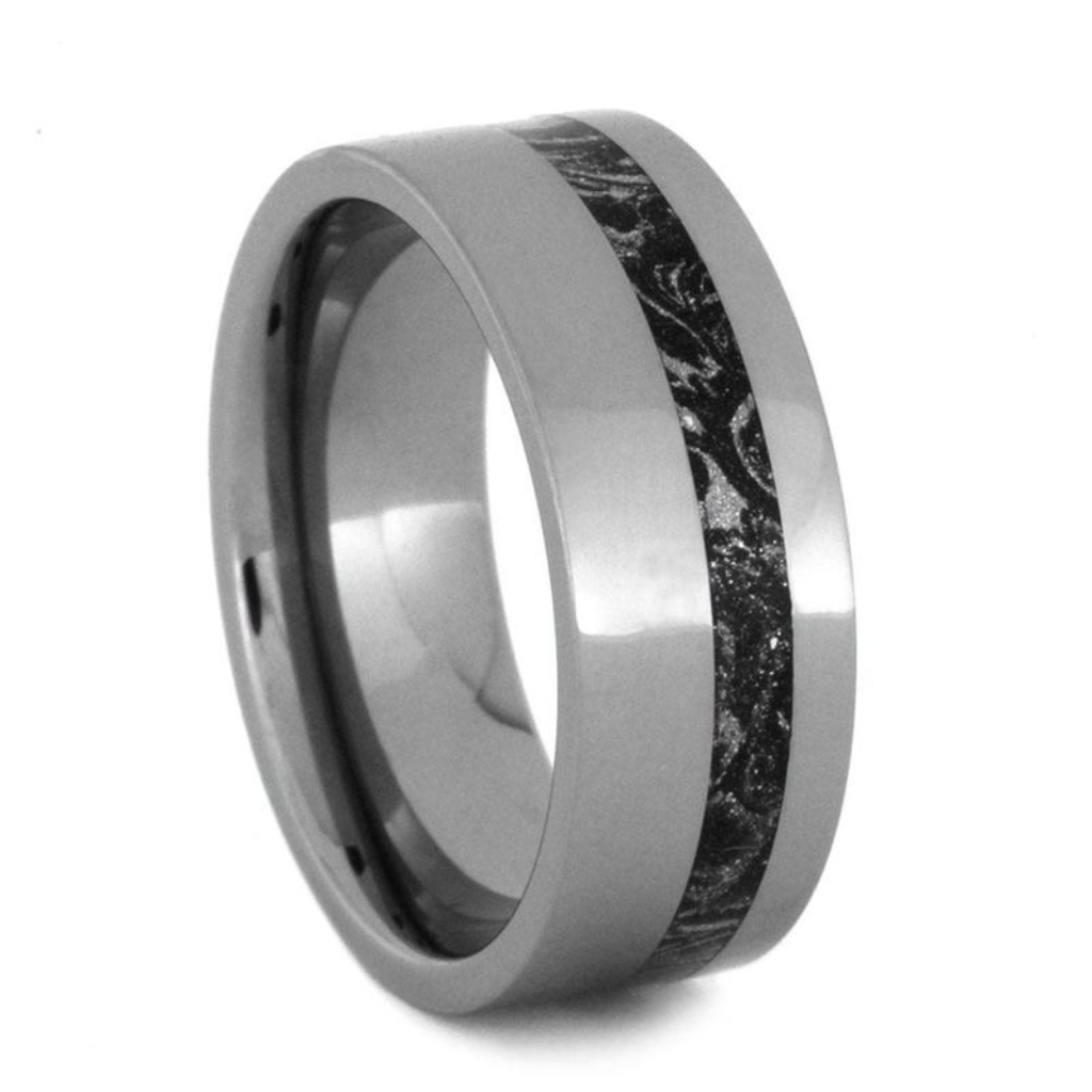 Black, White Mokume Gane 8mm Tungsten Comfort-Fit Wedding Band