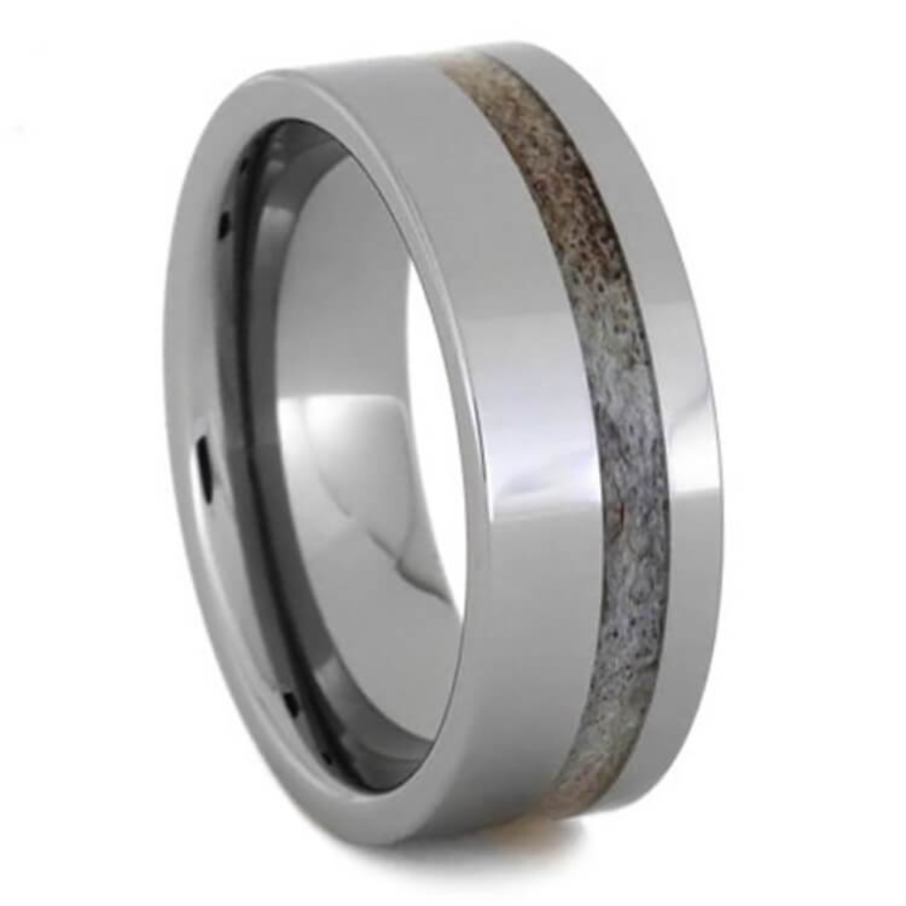 Deer Antler Inlay Tungsten 8mm Comfort-Fit Wedding Band