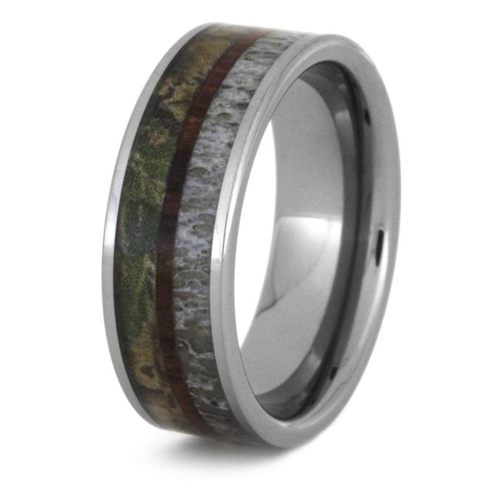 Deer Antler, Kingwood with Camo Tungsten Carbide 8mm Comfort-Fit Wedding Band