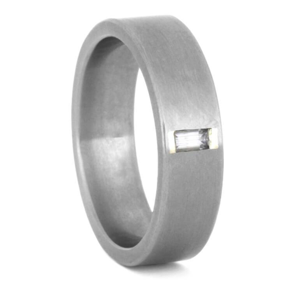 Sapphire, 14k White Gold 6mm Matte Titanium Comfort-Fit Wedding Band 