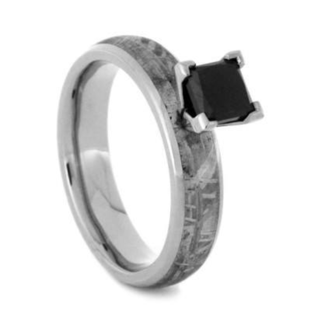 Black Diamond, Gibeon Meteorite 4mm Comfort-Fit 10k White Gold Sleeve Ring