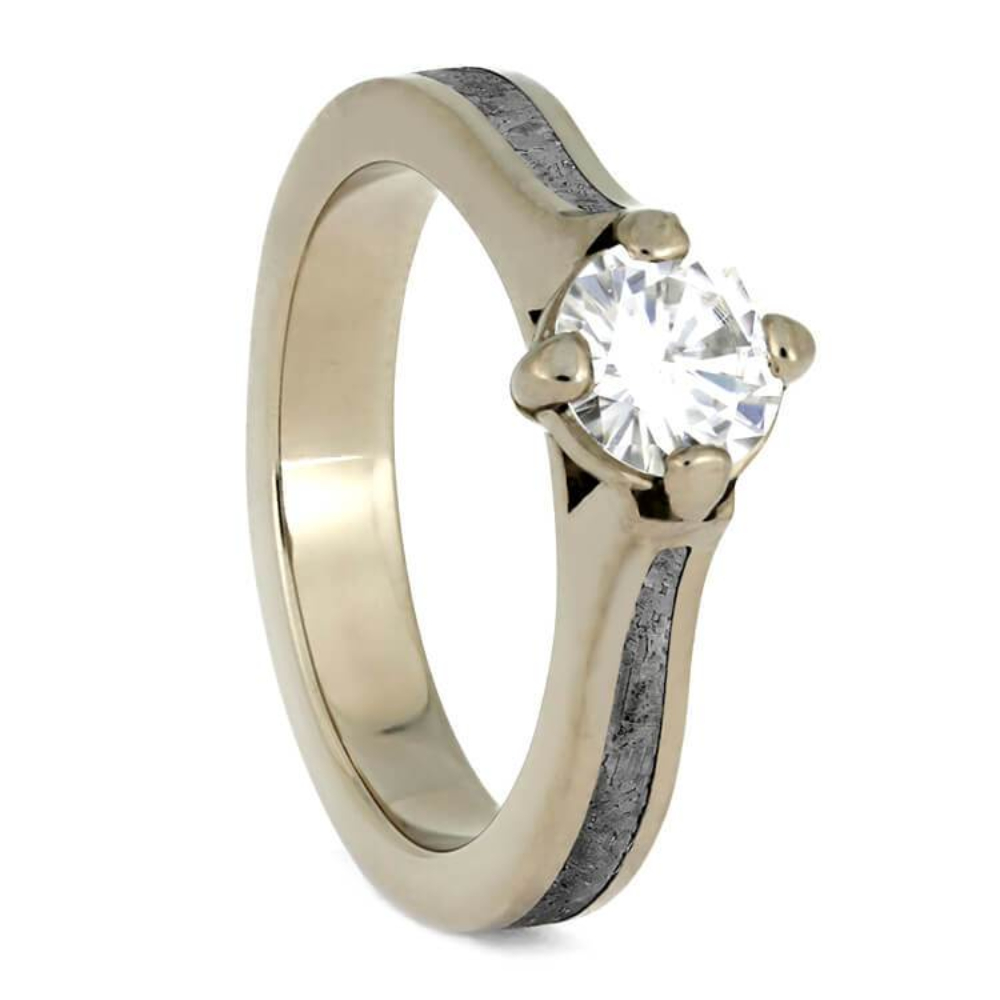 Moissanite, Gibeon Meteorite 3mm Comfort-Fit 14k White Gold Sleeve Engagement Ring