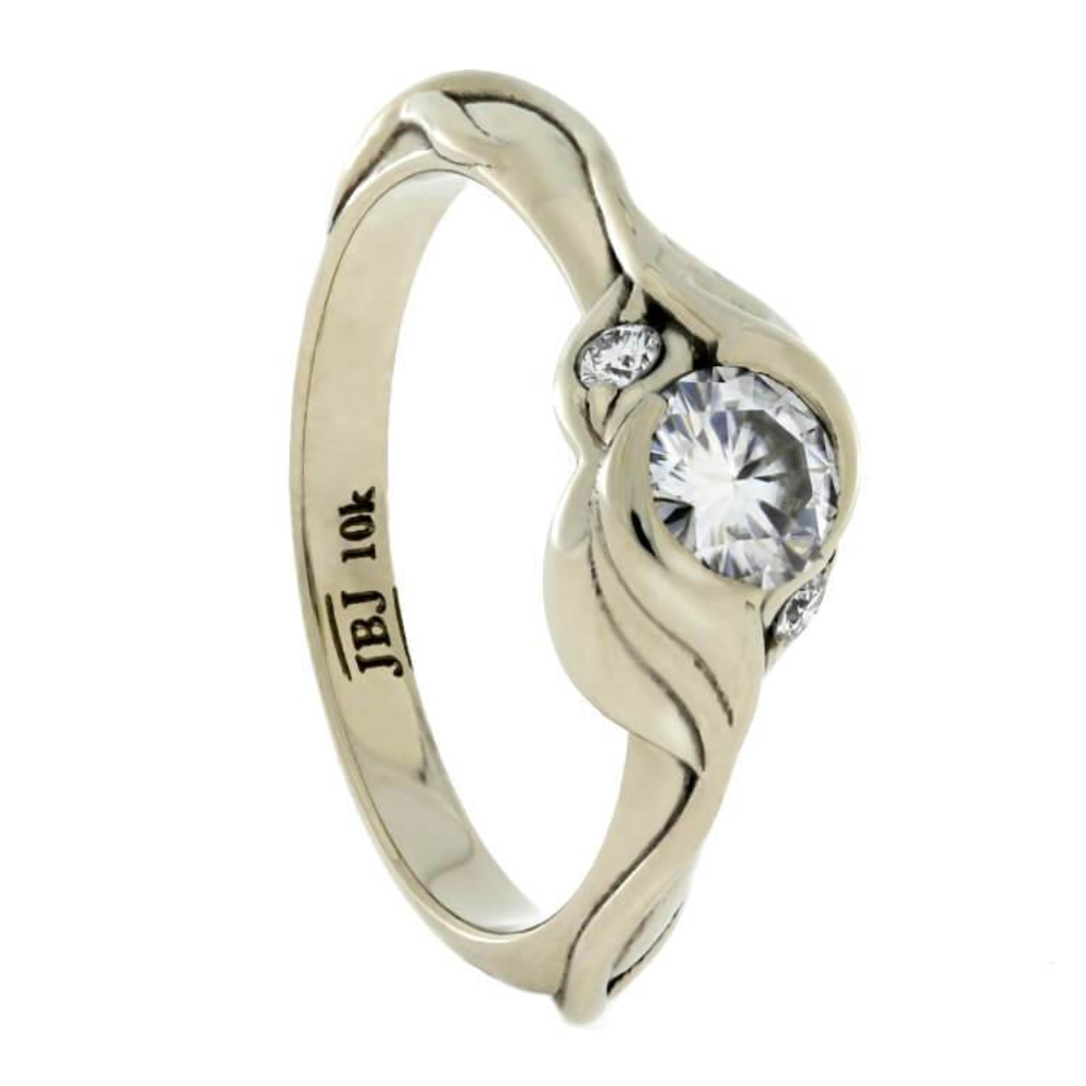 Moissanite, Diamond 2.5mm 10k White Gold Sleeve Engagement Ring