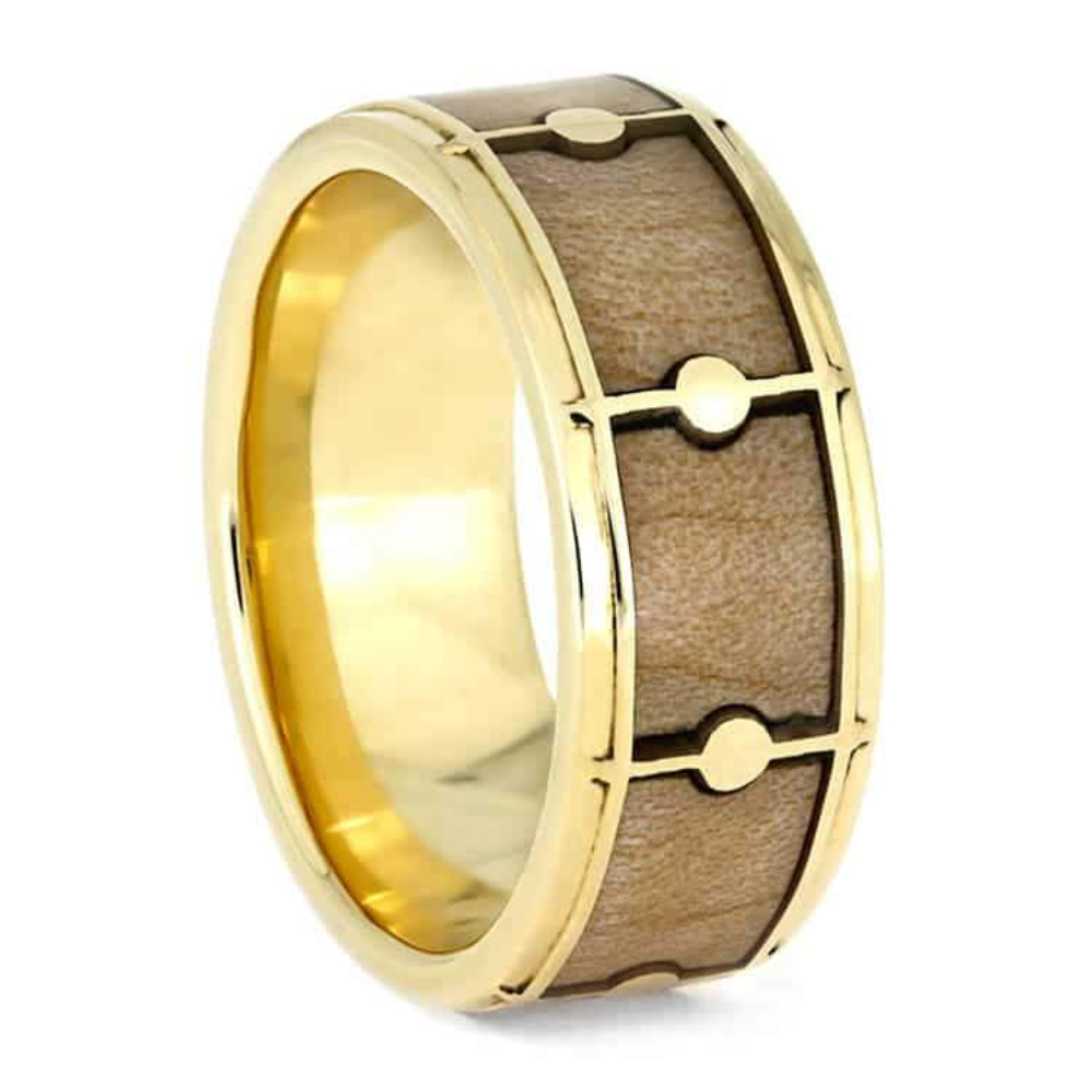 Maple Wood 9mm Comfort-Fit 14k Yellow Gold Sleeve Ring