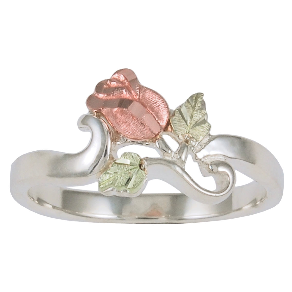  Petite Rose Ring, Sterling Silver, 12k Green and Rose Gold Black Hills Gold Motif.