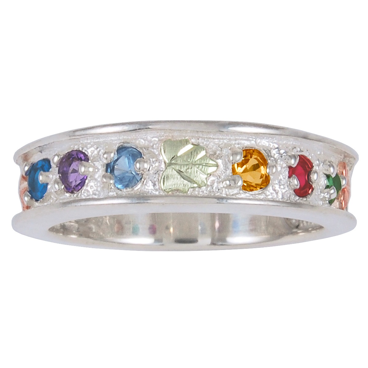 40615X6-GS 6-Stone Ring, Sterling Silver, 12k Green and Rose Gold Black Hills Gold Motif