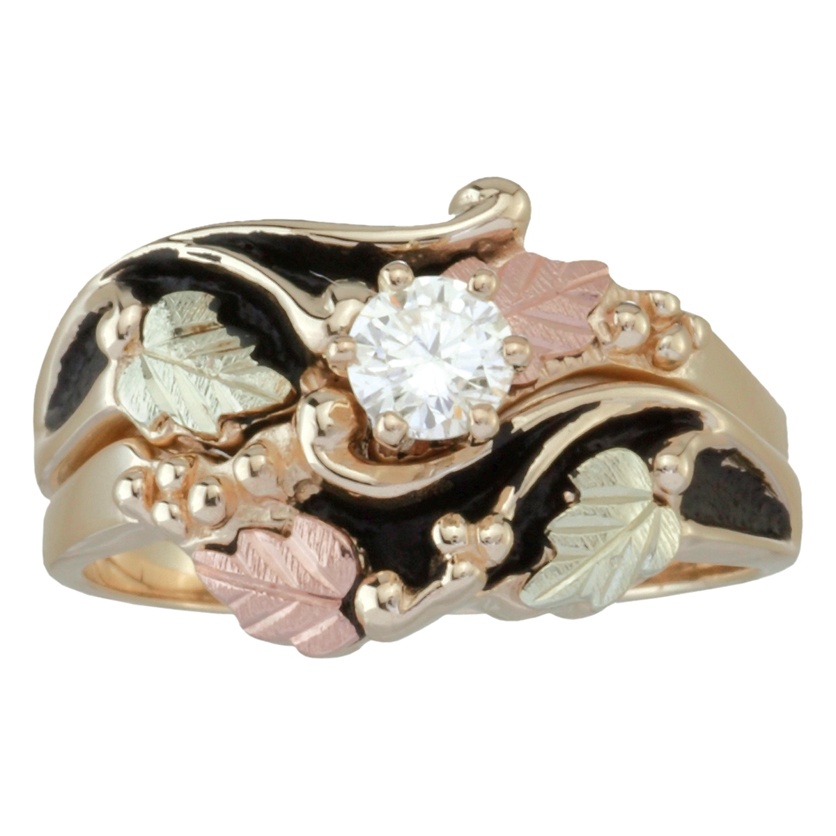 Antiqued Diamond Engagement Wedding Ring Set, 10k Yellow Gold 