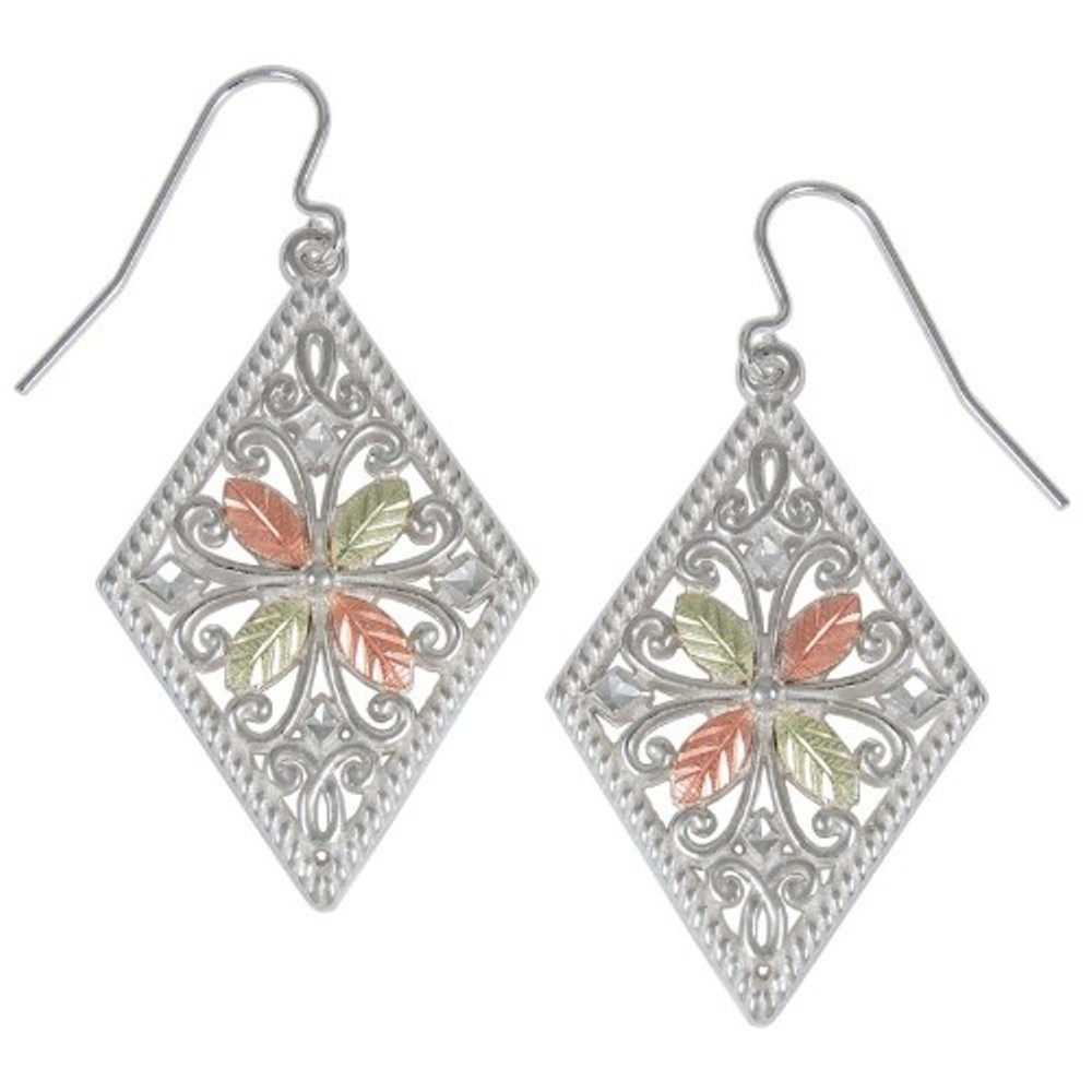 Filigree Diamond Shaped Earrings, Sterling Silver