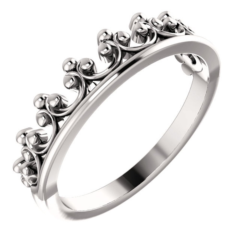 Stackable Crown Ring, Rhodium-Plated 14k White Gold 
