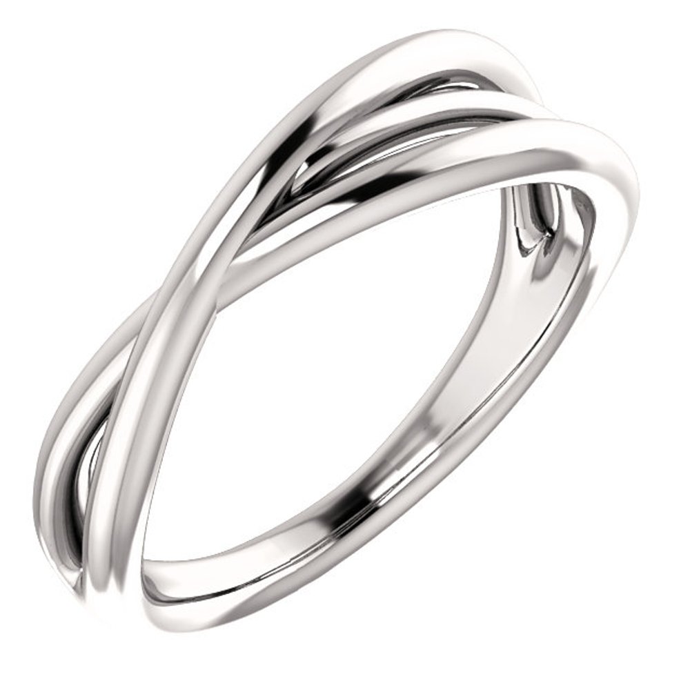 Mirror-Polished Criss Cross Ring, Rhodium-plated 14k White Gold 
