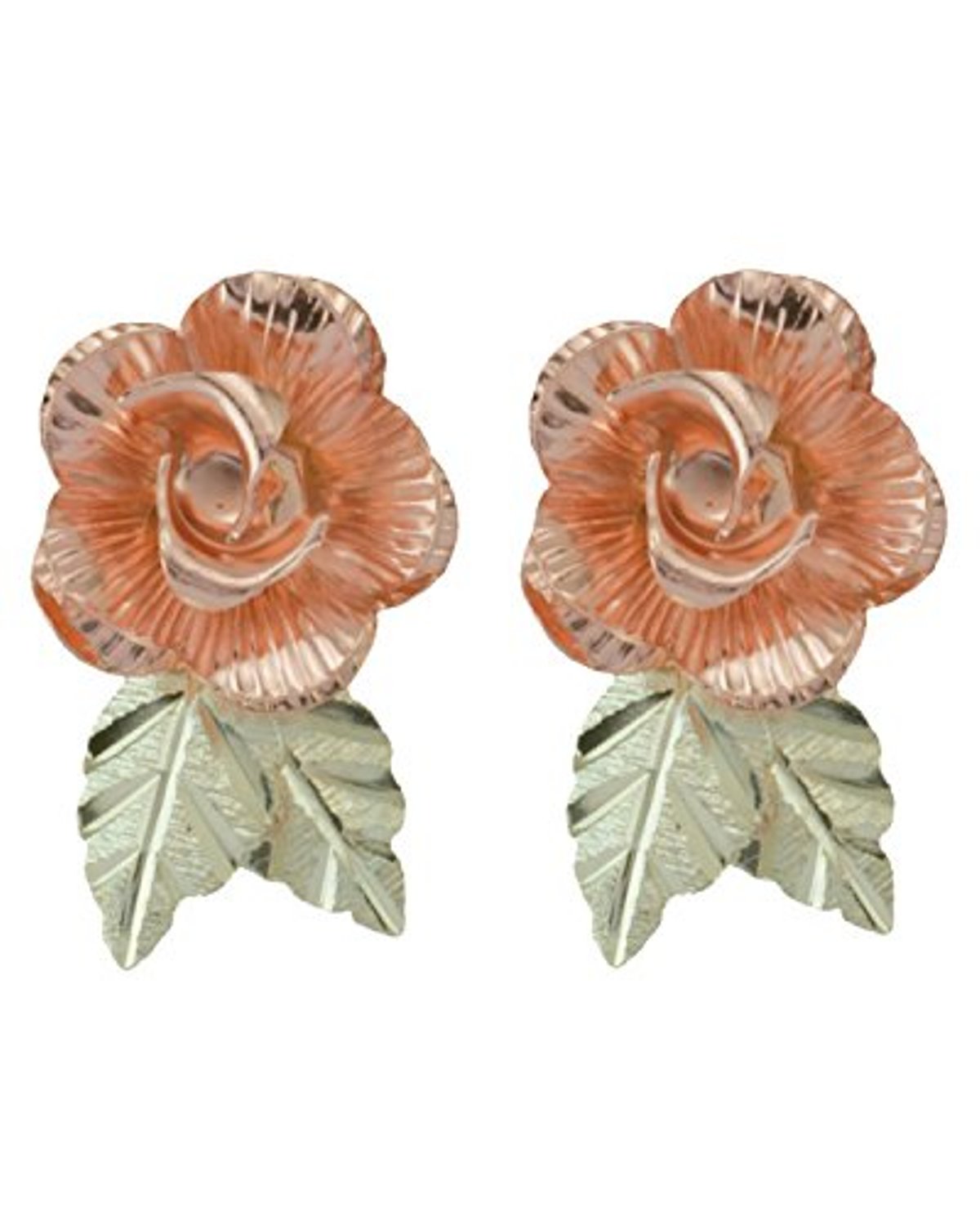 Rose earrings, Black Hills Gold motif, 10kyg. 