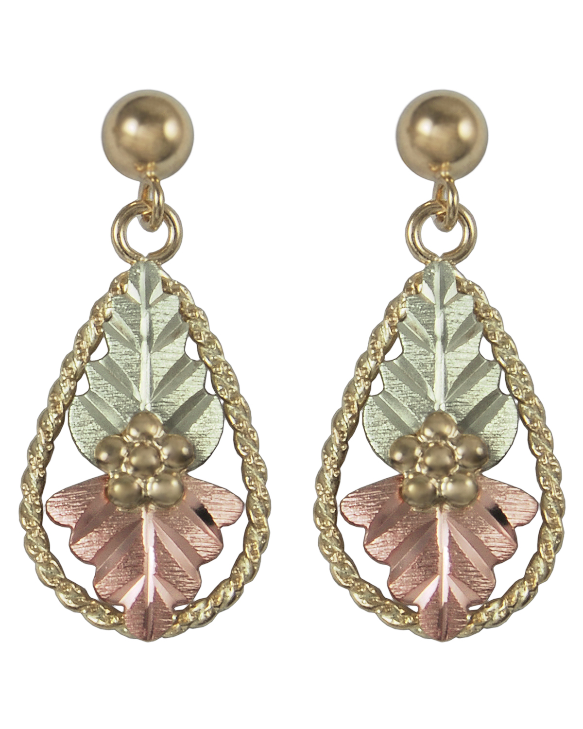 Rope Trim Teardrop Dangle Earrings, 10k Yellow Gold