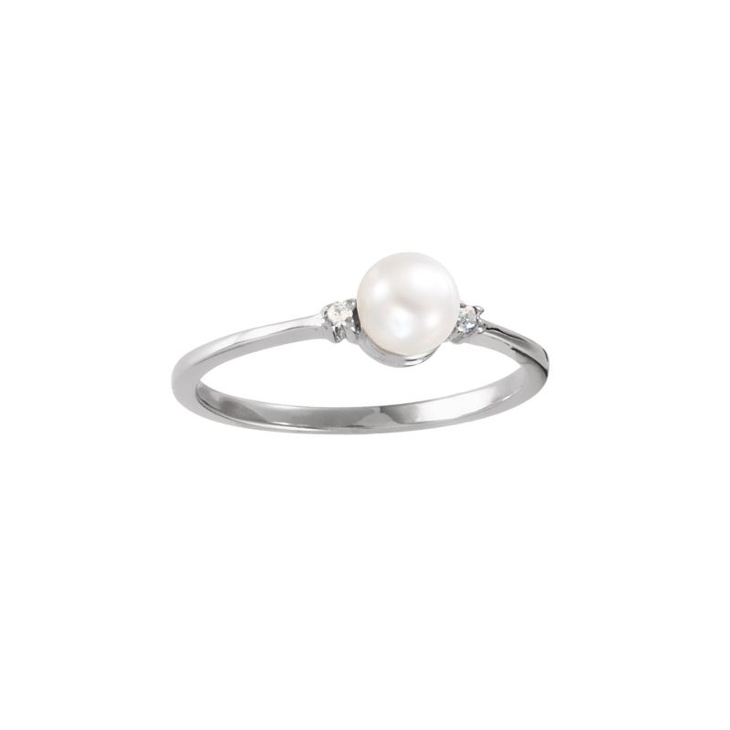 14K White Freshwater Cultured Pearl & .025 CTW Diamond Ring