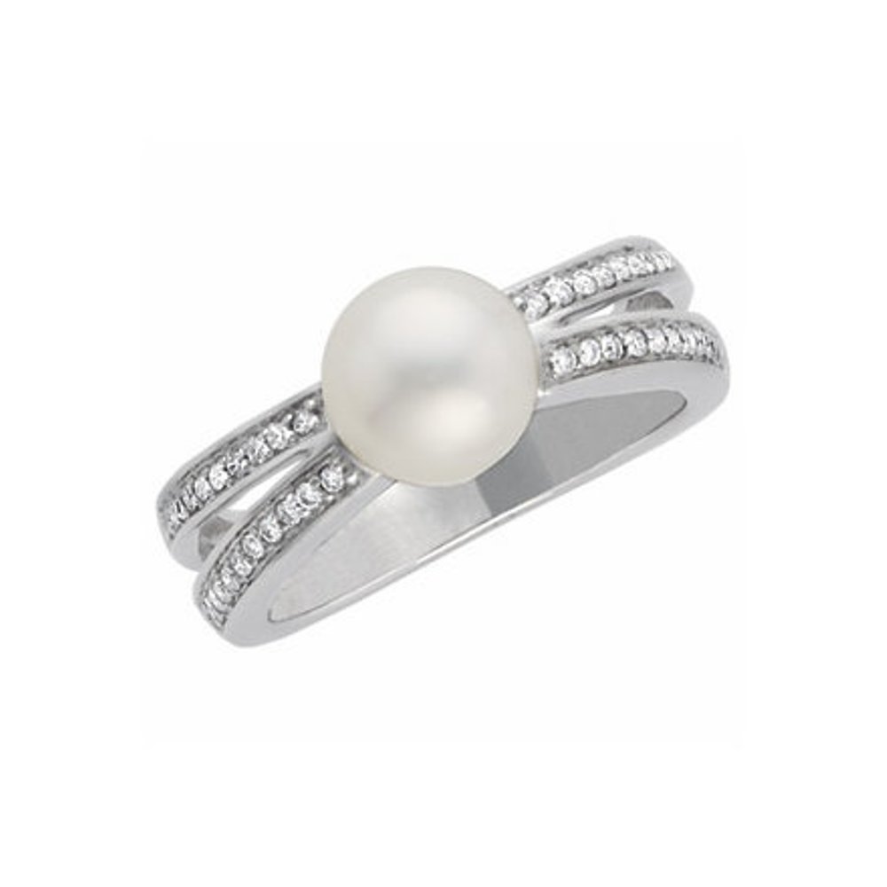 14K White Freshwater Cultured Pearl & 1/5 CTW Diamond Ring