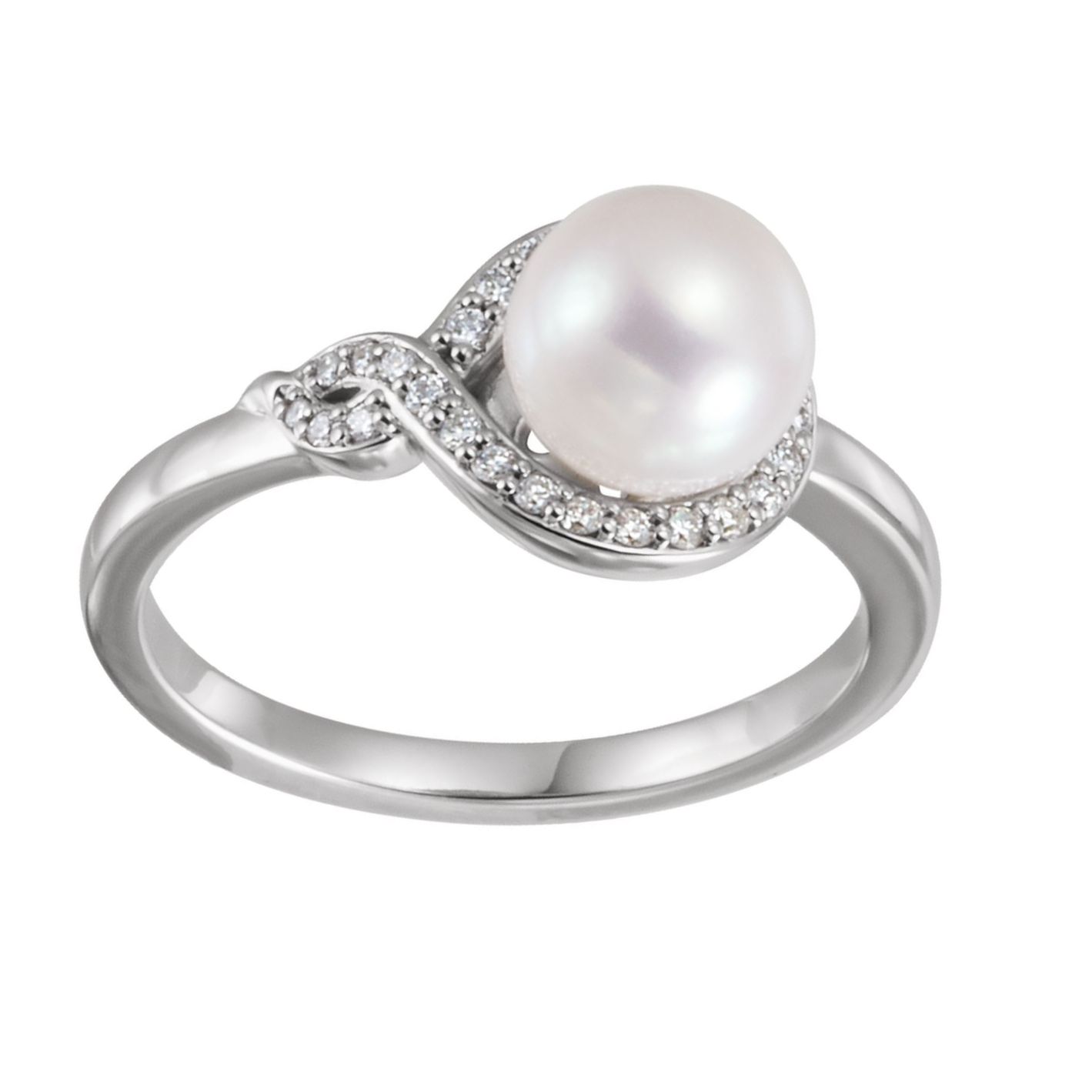 Freshwater Cultured Pearl & 1/8 CTW Diamond Bypass Ring