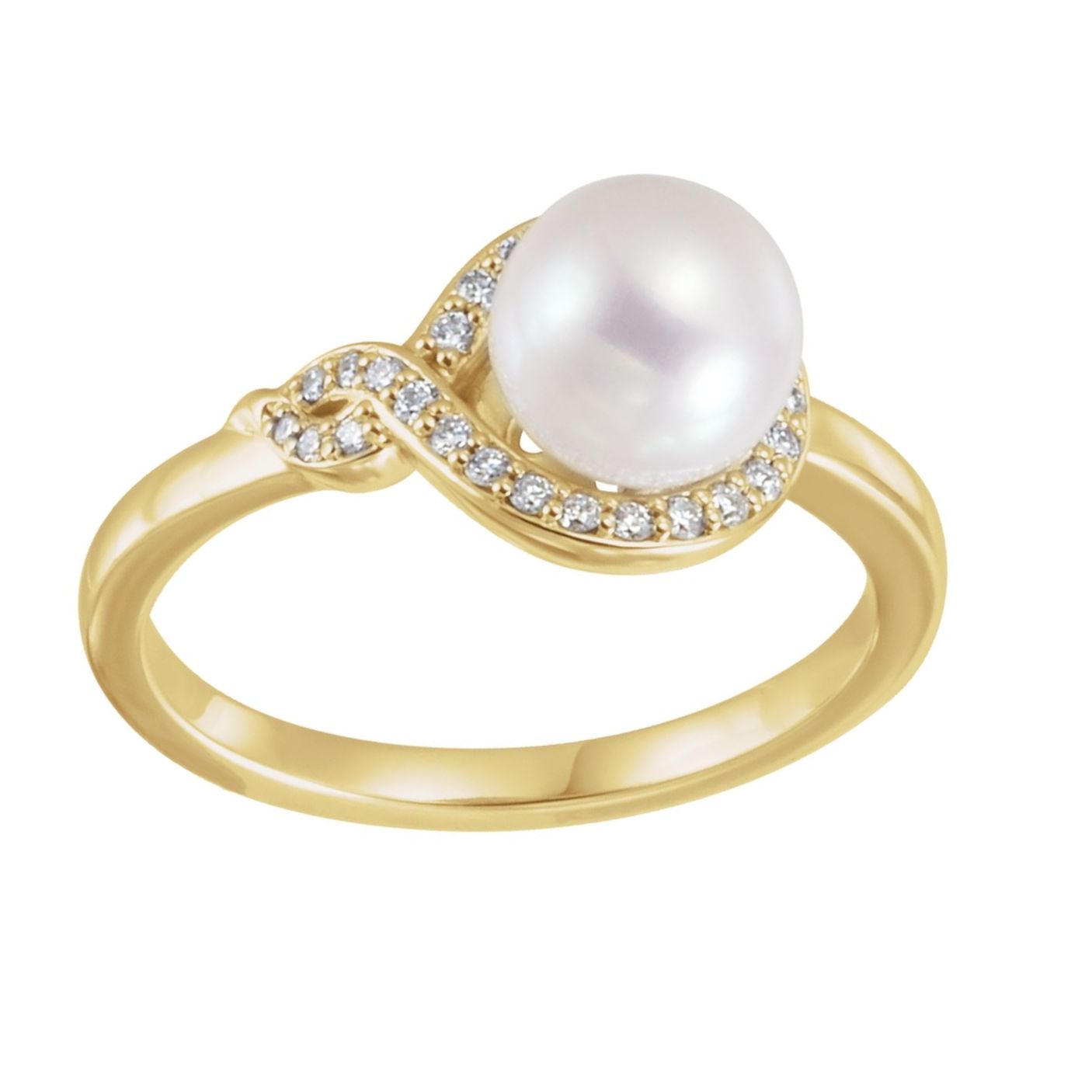 reshwater Cultured Pearl & 1/8 CTW Diamond Bypass Ring